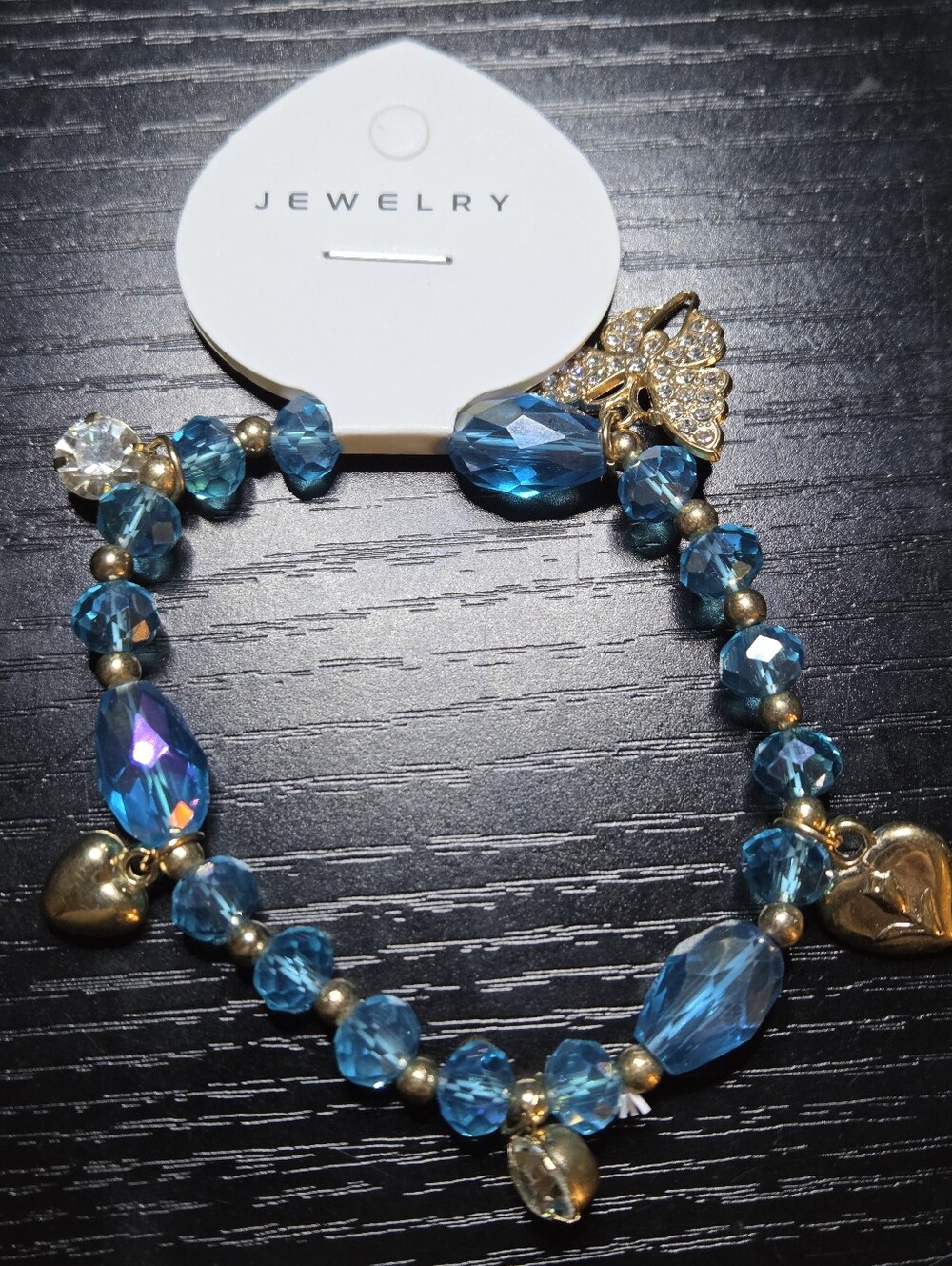 Chloe Accessory Gold and Teal Crystal Heart Charm Bracelet
